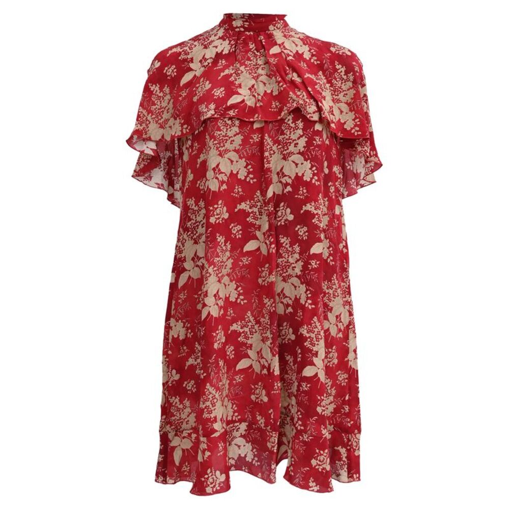 Red Valentino Cape Effect Floral Print Mini Dress in Red Silk